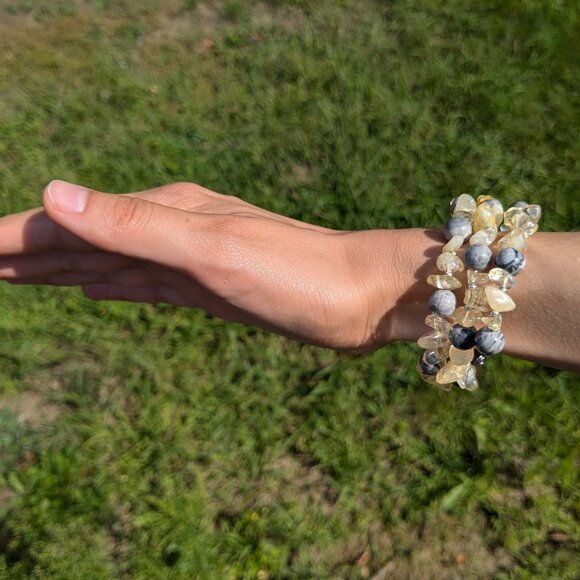 Yellow Citrine Silver Crazy Lace Agate Stone Bracelet - Picture 10 of 11